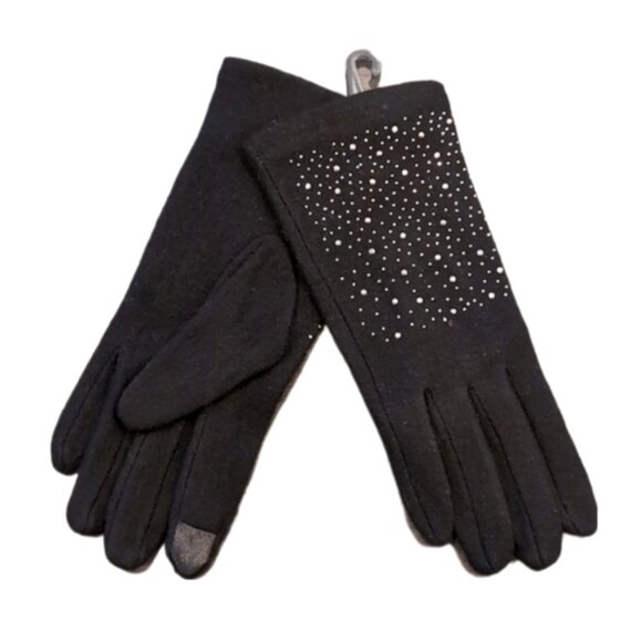 Studded Touch Screen Gloves Wool Blend Winter Driving Fashion Embellished - Picture 1 of 10
